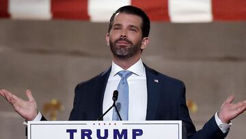 (ARCHIVOS) En esta foto de archivo tomada el 24 de agosto de 2020, Donald Trump Jr.habla durante el primer día de la convención republicana en el auditorio Mellon en Washington, DC.