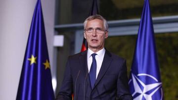 BERLIN, GERMANY - DECEMBER 01: German Chancellor Olaf Scholz and NATO Secretary General Jens Stoltenberg hold a joint news conference in Berlin, Germany on December 01, 2022. (Photo by Abdulhamid Hosbas/Anadolu Agency via Getty Images)