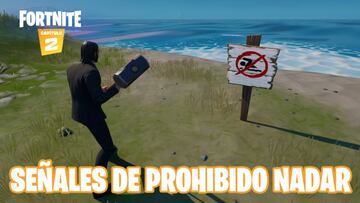 Fortnite Cap&iacute;tulo 2 - Temporada 1 | Desaf&iacute;o de Bola 8 vs. Bola blanca: nada en varias zonas con se&ntilde;ales de &quot;prohibido nadar&quot;