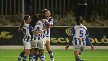 El Sporting Huelva celebra un gol ante el Sevilla.