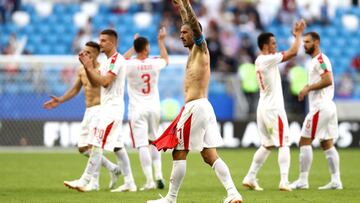 SAMARA, RUSSIA - JUNE 17: Aleksandar Kolarov of Serbia celebrates victory following the 2018 FIFA World Cup Russia group E match between Costa Rica and Serbia at Samara Arena on June 17, 2018 in Samara, Russia. (Photo by Maddie Meyer/Getty Images)