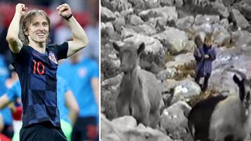 Imágenes de Luka Modric celebrando un triunfo con la selección de Croacia y de un documental sobre lobos en el que aparece con 5 años como pastor