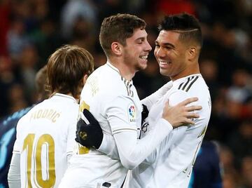Linchpin | Real Madrid's Federico Valverde celebrates scoring with Casemiro.