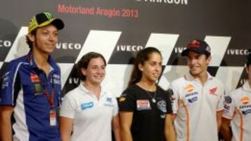 Rossi, Ana Carrasco, María Herrera y Márquez, en la rueda de prensa de MotorLand.