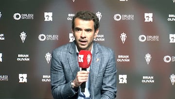 15-01-26. EL NUEVO PRESIDENTE EJECUTIVO DEL SPORTING, JOSÉ RIESTRA, DURANTE LA PRESENTACIÓN DE BRIAN OLIVÁN.