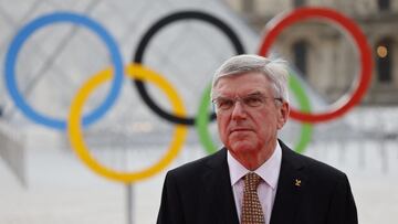 President of the International Olympic Committee (IOC) Thomas Bach waits for guests to arrive for a gala dinner hosted by the IOC and the French Presidency at the Louvre Museum in Paris, France on the eve of the opening ceremony of the Paris 2024 Olympic Games, July 25, 2024. Ludovic Marin/Pool via REUTERS
