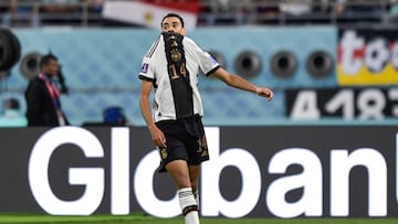 AR-RAYYAN, QATAR - NOVEMBER 23: Jamal Musiala of Germany reacts during the Group E - FIFA World Cup Qatar 2022 match between Germany and Japan at the Khalifa International Stadium on November 23, 2022 in Ar-Rayyan, Qatar (Photo by Pablo Morano/BSR Agency/Getty Images)