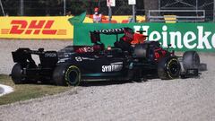 El accidente de Hamilton y Verstappen en Monza.