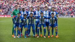 Malaga C.F started players during the Spanish La Liga soccer match between Athletic Club Bilbao and Malaga C.F, at San Mames stadium, in Bilbao, northern Spain, Sunday, February,25, 2018.