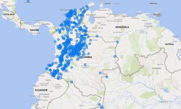 Mapa del coronavirus en Colombia.