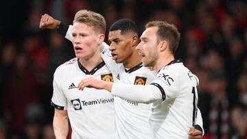 Eriksen, junto a Rashford y el escocés McTominay.