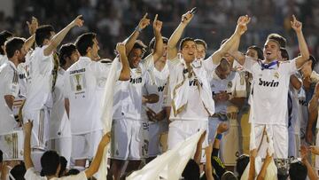 La plantilla del Madrid celebra su &uacute;ltimo t&iacute;tulo de Liga.
 