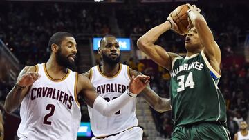 Kyrie Irving, LeBron James y Giannis Antetokounmpo, pasado, presente y futuro de la NBA.