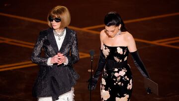 Anna Wintour and Anne Hathaway stand onstage during the Oscars show at the 98th Academy Awards in Hollywood, Los Angeles, California, U.S., March 15, 2026. REUTERS/Mike Blake