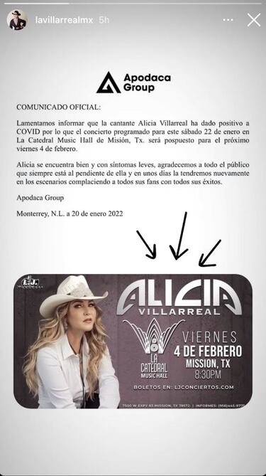 Alicia Villarreal da positivo a Covid-19