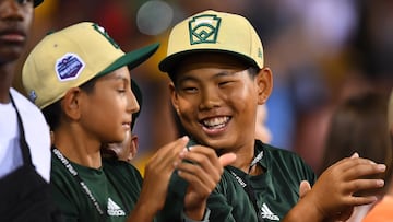 SOUTH WILLIAMSPORT, PA - AUGUST 21: Little leaguers watch the game between the Boston Red Sox and the Baltimore Orioles at Bowman Field on August 21, 2022 in South Williamsport, Pennsylvania.   Joe Sargent/Getty Images/AFP
== FOR NEWSPAPERS, INTERNET, TELCOS & TELEVISION USE ONLY ==