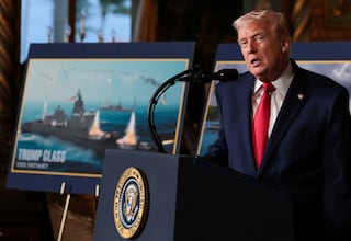 U.S. President Donald Trump attends a press conference, as he makes an announcement about the Navy's "Golden Fleet" at Mar-a-lago in Palm Beach, Florida, U.S., December 22, 2025. REUTERS/Jessica Koscielniak TPX IMAGES OF THE DAY