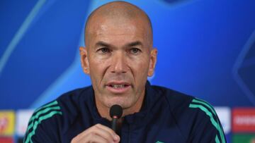 Real Madrid's French coach Zinedine Zidane attends a press conference at the TT Ali Samiyen sport complex, on the eve of the UEFA Champions League Group A football match between Galatasaray and Real Madrid in Istanbul, on October 21, 2019. (Photo by