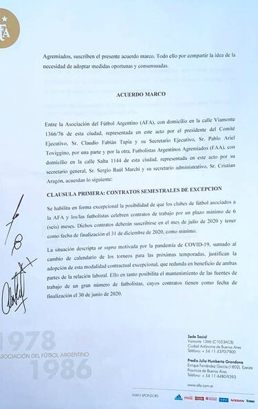 AFA y Agremiados acuerdan extender seis meses los contratos de los futbolistas