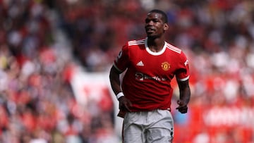 MANCHESTER, ENGLAND - APRIL 16: Paul Pogba of Manchester United in action during the Premier League match between Manchester United and Norwich City at Old Trafford on April 16, 2022 in Manchester, England. (Photo by Naomi Baker/Getty Images)