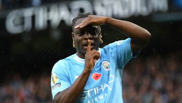 Manchester (United Kingdom), 04/11/2023.- Jeremy Doku of Manchester City celebrates after scoring the 1-0 goal during the English Premier League soccer match between Manchester City and AFC Bournemouth, in Manchester, Britain, 04 November 2023. (Reino Unido) EFE/EPA/ASH ALLEN No use with unauthorized audio, video, data, fixture lists, club/league logos, 'live' services' or as NFTs. Online in-match use limited to 120 images, no video emulation. No use in betting, games or single club/league/player publications.
