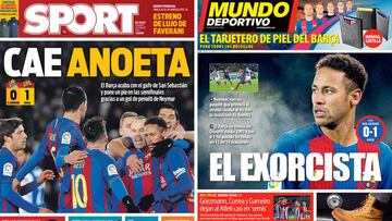 Portadas de &#039;Sport&#039; y &#039;Mundo Deportivo&#039; el viernes 20 de enero de 2017.