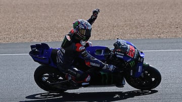 MotoGP - French Grand Prix - Bugatti Circuit, Le Mans, France - May 10, 2025 Monster Energy Yamaha MotoGP's Fabio Quartararo celebrates after qualifying in pole position REUTERS/Stephane Mahe