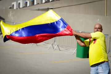 Los hinchas colombianos entregan toda su alegría en forma de apoyo a la Selección Colombia a las afueras del estadio de Sao Paulo, el gigante de Morumbí.