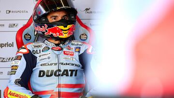 Gresini Racing MotoGP's Spanish rider Marc Marquez waits to take part in the qualifying session of the MotoGP British Grand Prix at Silverstone circuit in Northamptonshire, central England, on August 3, 2024. (Photo by BENJAMIN CREMEL / AFP)