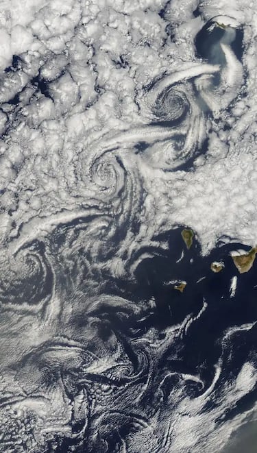Vórtices de nubes sobre las Islas Canarias y Madeira.