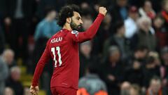Mohamed Salah, jugador del Liverpool, celebra un gol.