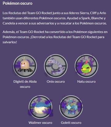 Pokémon Oscuros disponibles en Toma de Control del Team GO Rocket en Pokémon GO