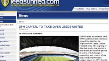 Comunicado en la web del Leeds en la que el club londinense anuncia la compra por parte de GFH Capital.