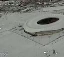 La espectacular imagen del Wanda Metropolitano totalmente cubierto de nieve