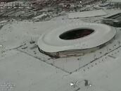 La espectacular imagen del Wanda Metropolitano totalmente cubierto de nieve