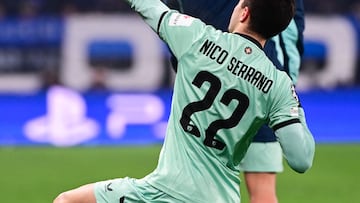 Athletic Bilbao's Spanish forward #22 Nico Serrano celebrates after scoring his team second goal during the UEFA Champions League, league phase day 7, football match between Atalanta Bergame and Athletic Bilbao at the stadio Atleti Azzurri d'Italia stadium in Bergamo on January 21, 2026. (Photo by PIERO CRUCIATTI / AFP)