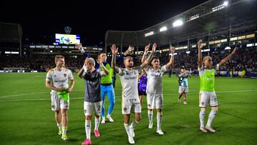 August 4, 2024; Carson, California, USA; LA Galaxy celebrate the victory against Chivas following penalty kicks at Dignity Health Sports Park. Mandatory Credit: Gary A. Vasquez-USA TODAY Sports