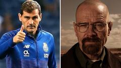 Im&aacute;genes de Iker Casillas haciendo la se&ntilde;al de ok durante un calentamiento con el Oporto y del actor Bryan Cranston en &quot;Breaking Bad&quot;.