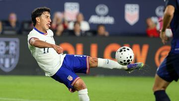 Sep 9, 2025; Columbus, Ohio, USA; US Men's National Team forward Alejandro Zendejas (17) scores a goal during the first half against Japan at Lower.com Field. Mandatory Credit: Joseph Maiorana-Imagn Images