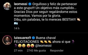 Comentario de Suárez en instagram.