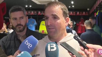 El entrenador del Mallorca, Jagoba Arrasate, en la reinauguración de la tienda oficial de la Plaza de Cort.