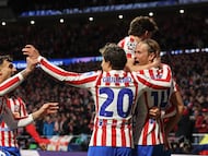 Alegría del Atlético tras marcarle al Tottenham.