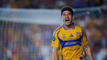Nicolas Ibanez celebrates his goal 3-1 of Tigres during the round of 16 second leg match between Tigres UANL and FC Cincinnati as part of the CONCACAF Champions Cup 2025, at Universitario Stadium on March 11, 2025 in Monterrey, Nuevo Leon, Mexico.