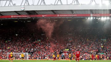 LIVERPOOL, ENGLAND - MAY 22: General view during the Premier League match between Liverpool and Wolverhampton Wanderers at Anfield on May 22, 2022 in Liverpool, England. (Photo by Jack Thomas - WWFC/Wolves via Getty Images)