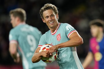 El lateral del Atltico Marcos Llorente celebra su gol, el tercero del Atltico de Madrid 