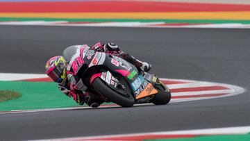 MISANO ADRIATICO, ITALY - SEPTEMBER 03: Alonso Lopez of Spain and CAG Speed Up rounds the bend during the Moto2 qualifying practice during the MotoGP Of San Marino - Qualifying at Misano World Circuit on September 03, 2022 in Misano Adriatico, Italy. (Photo by Mirco Lazzari gp/Getty Images)