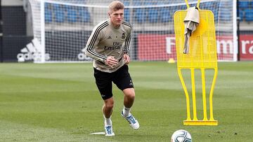 Toni Kroos, durante un entrenamiento del Madrid tras la vuelta a la actividad.