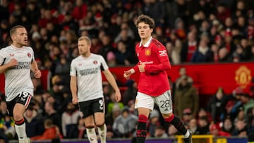 MANCHESTER, ENGLAND - JANUARY 10:  Facundo Pellistri of Manchester United in action during the Carabao Cup Quarter Final match between Manchester United and Charlton Athletic at Old Trafford on January 10, 2023 in Manchester, England. (Photo by Ash Donelon/Manchester United via Getty Images)