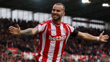 Jes&eacute; celebra su &uacute;nico gol con el Stoke City.