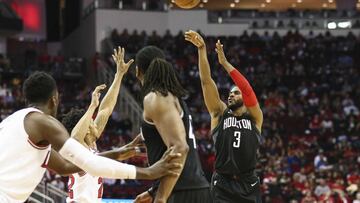 Mar 27, 2018; Houston, TX, USA; Houston Rockets guard Chris Paul (3) shoots the ball during the third quarter against the Chicago Bulls at Toyota Center. Mandatory Credit: Troy Taormina-USA TODAY Sports